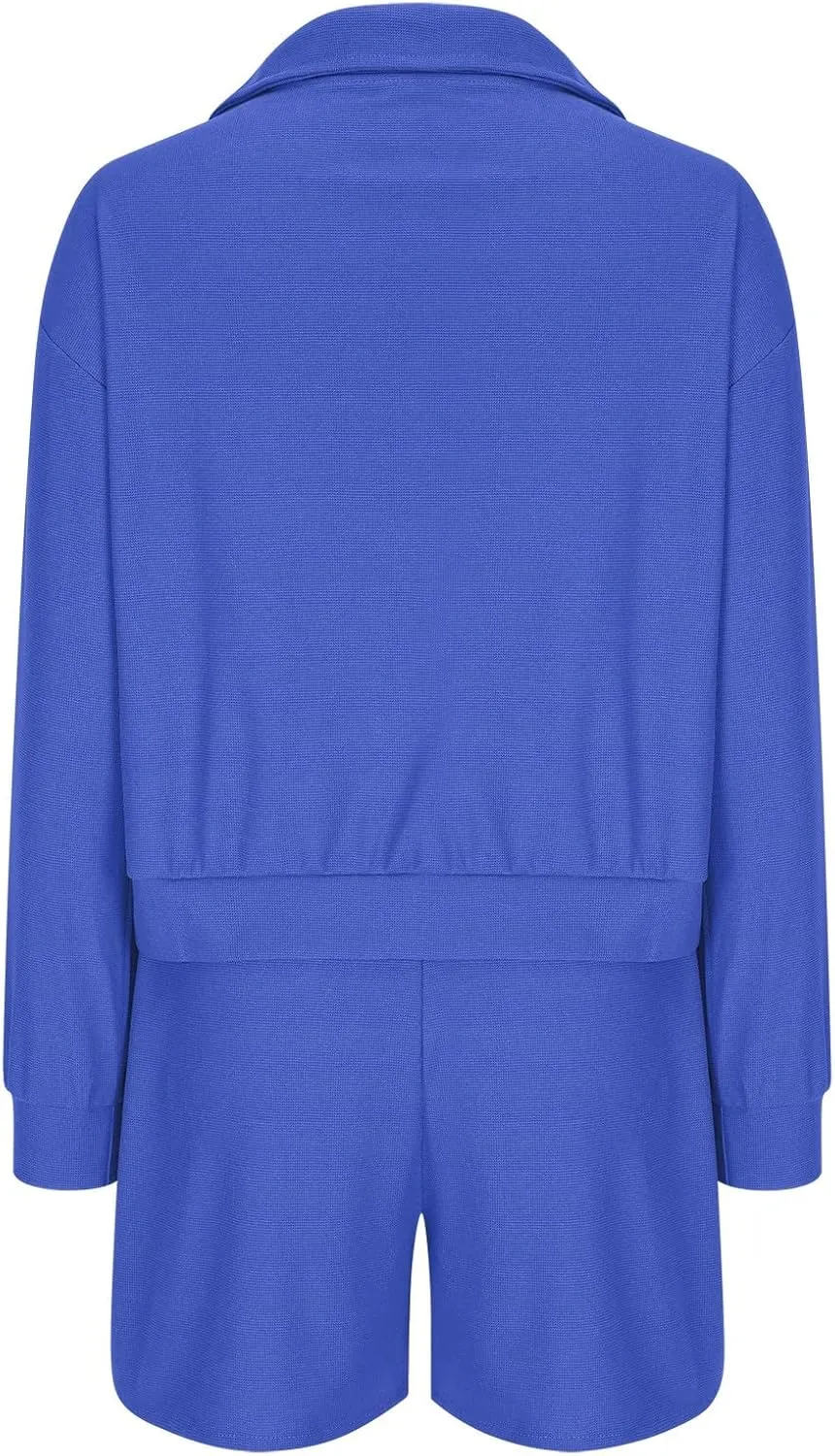 Women 2 Piece Outfits Waffle Tracksuit Half Lapel Long Sleeve Sweatshirt Tops Drawstring Shorts Workout Lounge Set