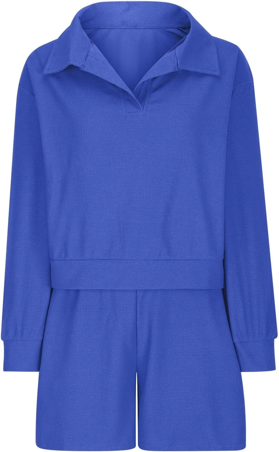 Women 2 Piece Outfits Waffle Tracksuit Half Lapel Long Sleeve Sweatshirt Tops Drawstring Shorts Workout Lounge Set