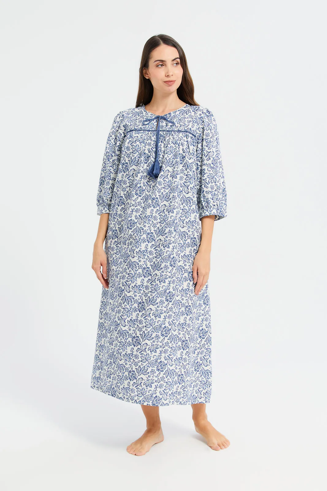 Women Blue Tassel Nightgown