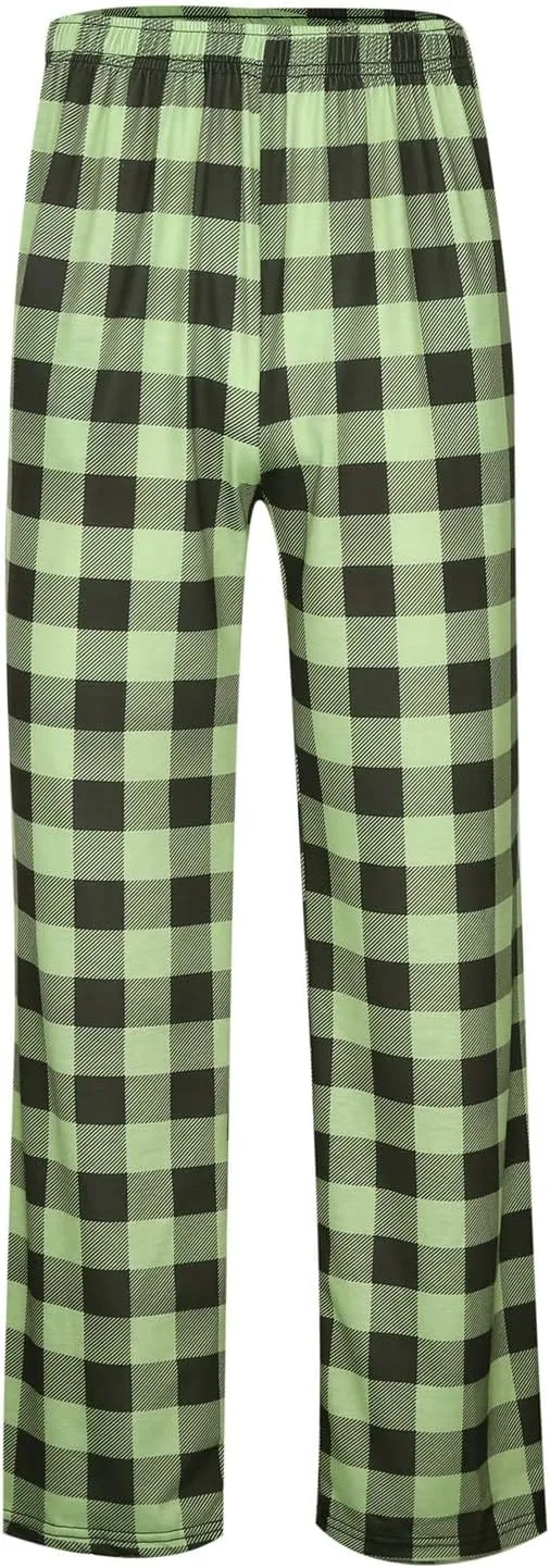 Women Buffalo Plaid Pajama Pants Funny Holiday Elastic Waist Casual Comfy Sleepwear Wide Leg Bottoms