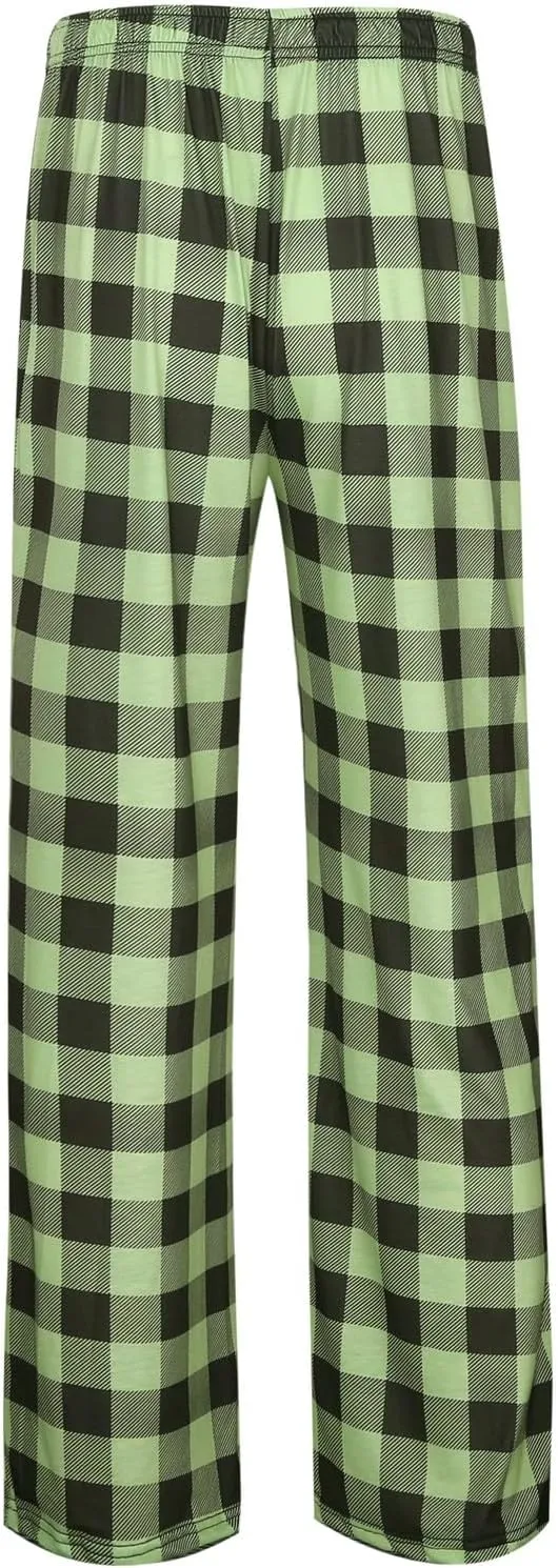 Women Buffalo Plaid Pajama Pants Funny Holiday Elastic Waist Casual Comfy Sleepwear Wide Leg Bottoms