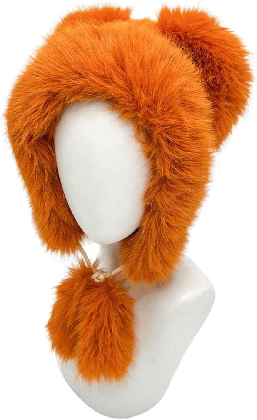 Women Faux Fur Hats Warm Winter Beanie Hat Kawaii Pom Ear Flaps Beanie Outdoor Covers Peruvian Hat Camping Skully Cap