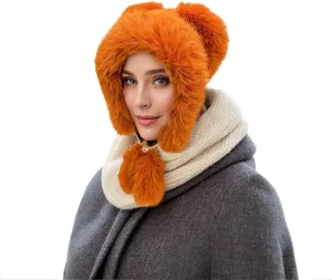 Women Faux Fur Hats Warm Winter Beanie Hat Kawaii Pom Ear Flaps Beanie Outdoor Covers Peruvian Hat Camping Skully Cap