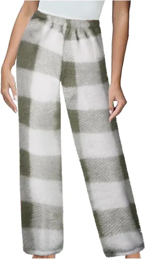 Women Fluffy Pajamas Pants Winter Fleece Fuzzy Warm Lounge Pants Elastic Waist Plush Pj Bottoms Sleep Plain Trousers