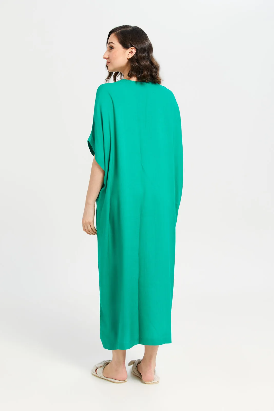 Women Green Embroidery Kaftan Nightgown
