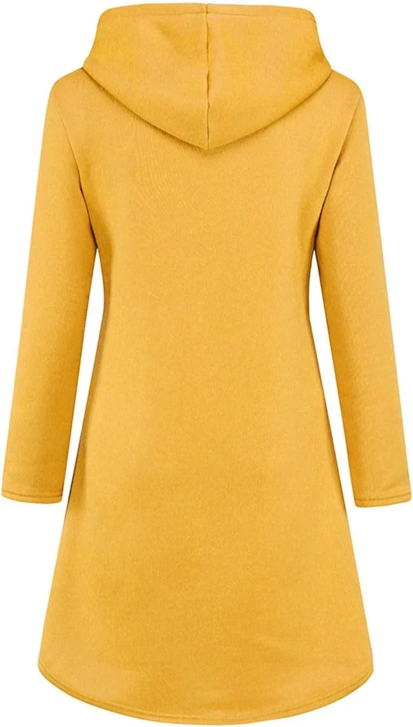 Women Hoodies Dress Hooded Sweatshirts Dress Casual Long Sleeve Tunic Dress Oversized Pullover Sweatshirt with Pocket