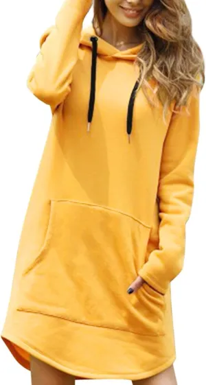 Women Hoodies Dress Hooded Sweatshirts Dress Casual Long Sleeve Tunic Dress Oversized Pullover Sweatshirt with Pocket