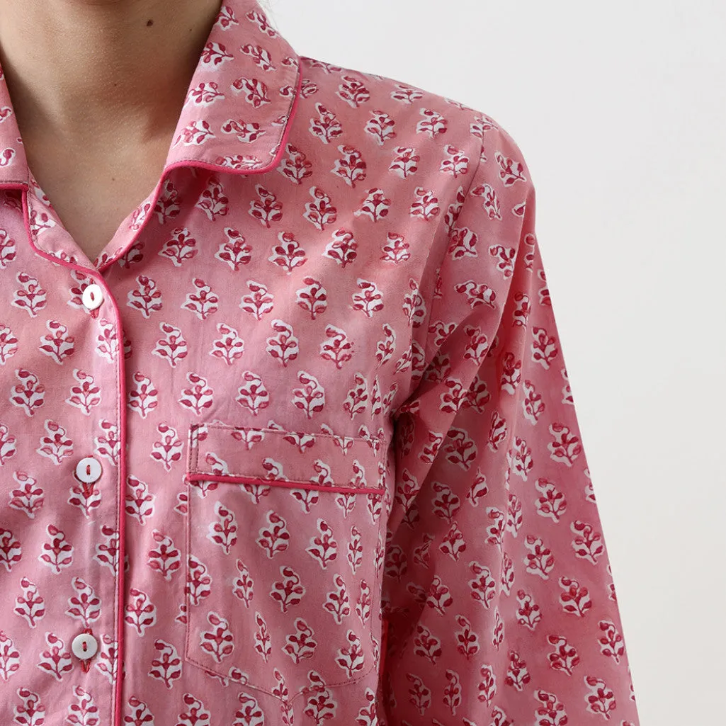 Women Lily Blockprint Pajama Set (Watermelon Pink)