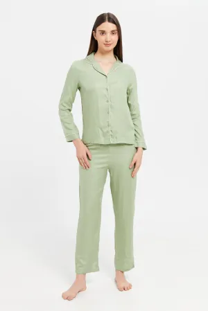 Women Mint Piping Pyjama Set (2 Piece)