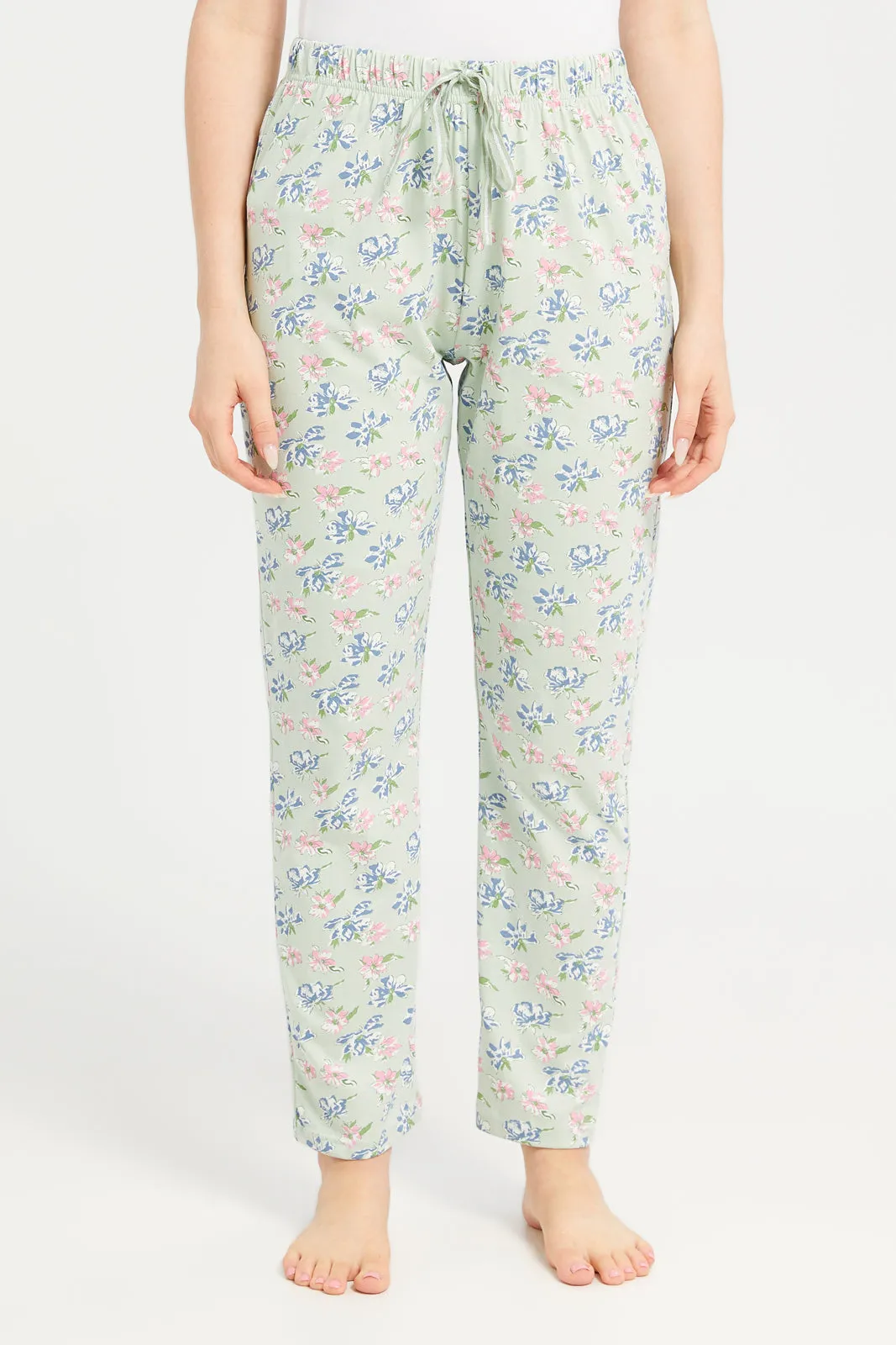Women Mint Printed Round Neck Pyjama Set (2 Piece)