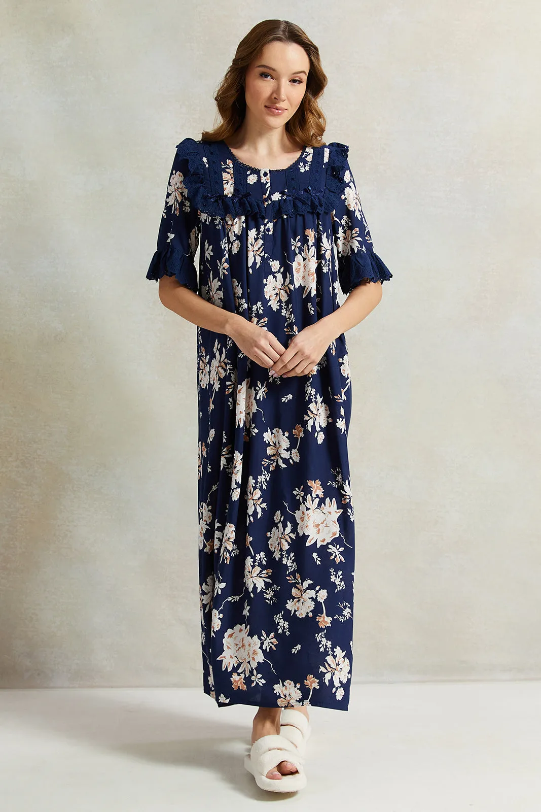 Women Navy Frill Nightgown