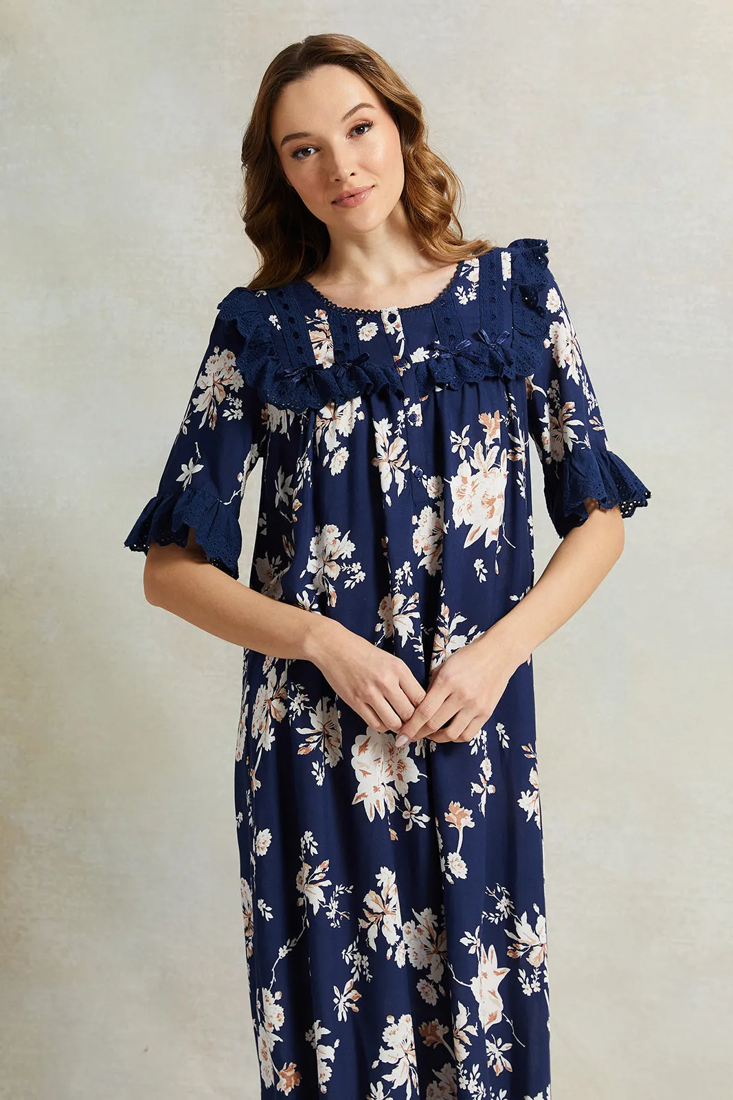 Women Navy Frill Nightgown