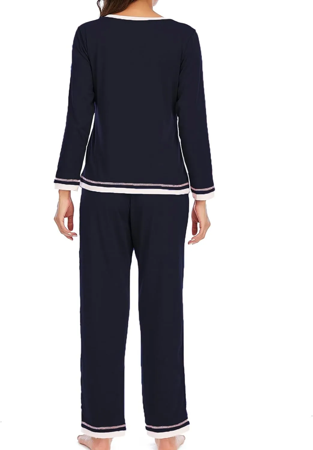 Women Pajamas Set Lounge Long Sleeve Round Neck Sleepwear Tops Comfy Long Pants Soft Sleepwear Nightwear