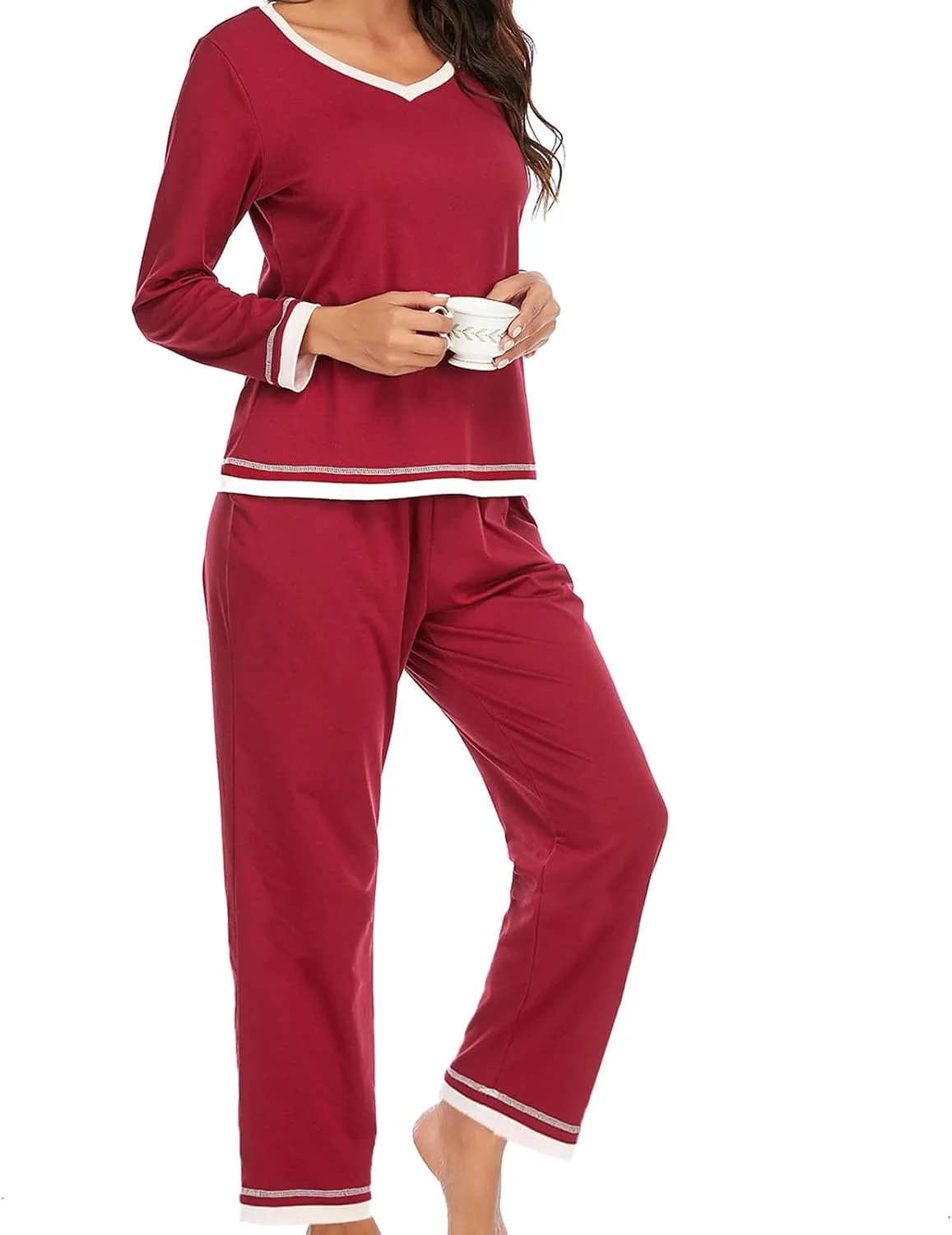 Women Pajamas Set Lounge Long Sleeve Round Neck Sleepwear Tops Comfy Long Pants Soft Sleepwear Nightwear