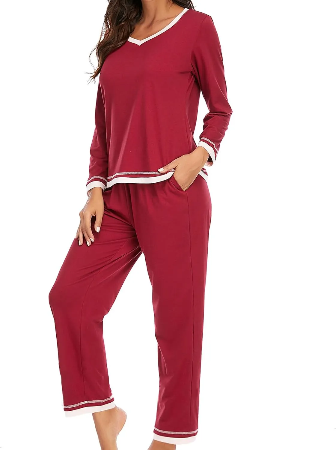 Women Pajamas Set Lounge Long Sleeve Round Neck Sleepwear Tops Comfy Long Pants Soft Sleepwear Nightwear