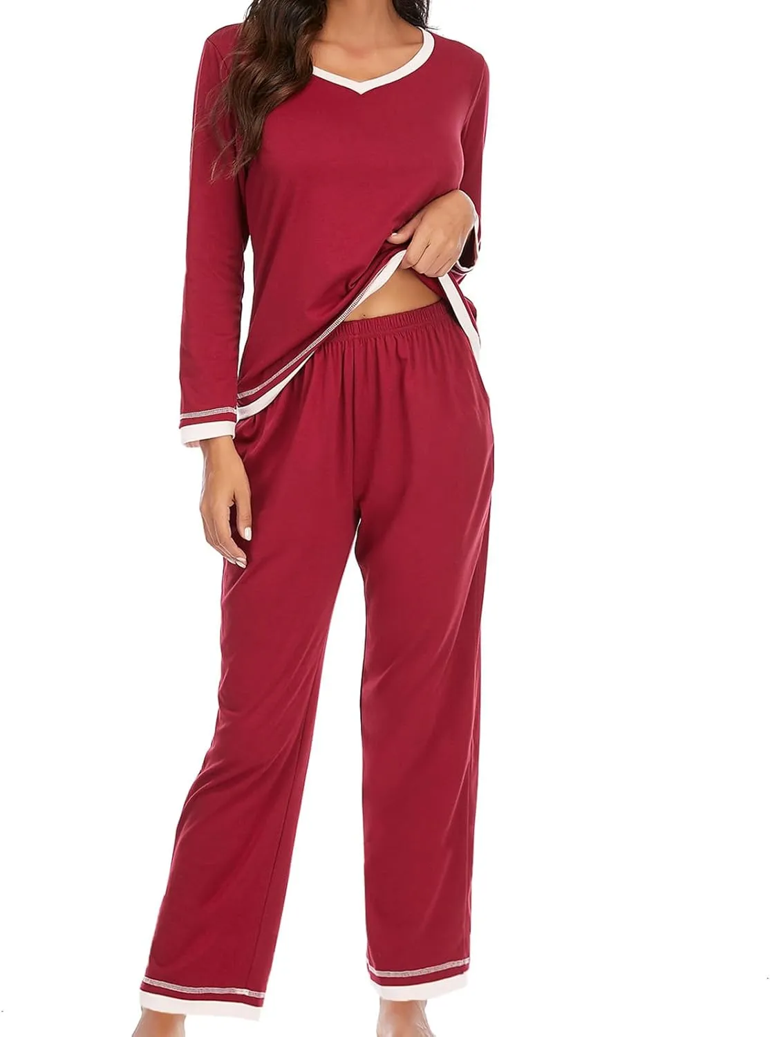 Women Pajamas Set Lounge Long Sleeve Round Neck Sleepwear Tops Comfy Long Pants Soft Sleepwear Nightwear