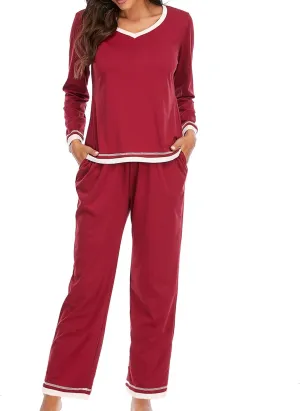 Women Pajamas Set Lounge Long Sleeve Round Neck Sleepwear Tops Comfy Long Pants Soft Sleepwear Nightwear