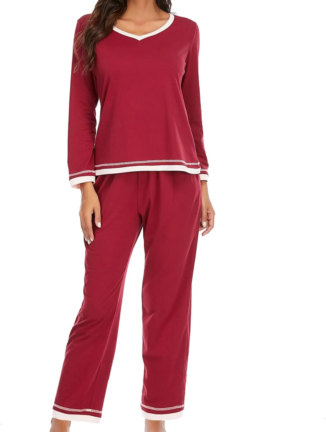 Women Pajamas Set Lounge Long Sleeve Round Neck Sleepwear Tops Comfy Long Pants Soft Sleepwear Nightwear