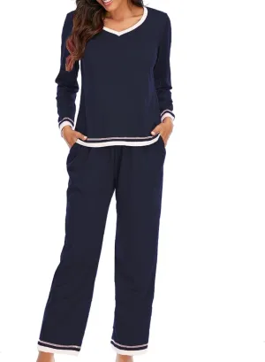 Women Pajamas Set Lounge Long Sleeve Round Neck Sleepwear Tops Comfy Long Pants Soft Sleepwear Nightwear