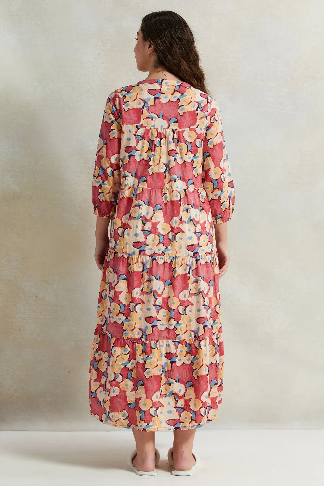 Women Pink Tier Embroidery Nightgown
