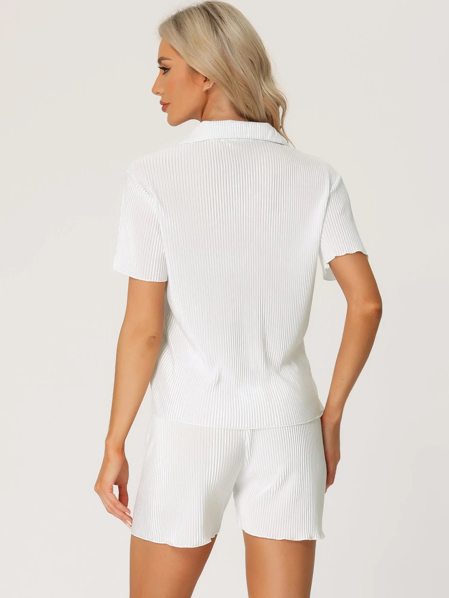 Women Short Sleeve Button Down Shirt and Shorts Casual Outfits Loungewear