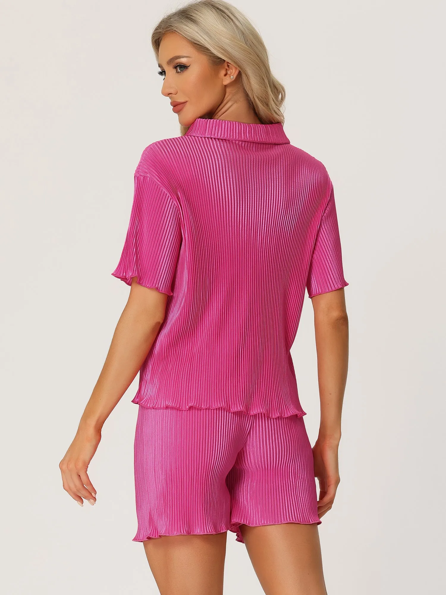 Women Short Sleeve Button Down Shirt and Shorts Casual Outfits Loungewear