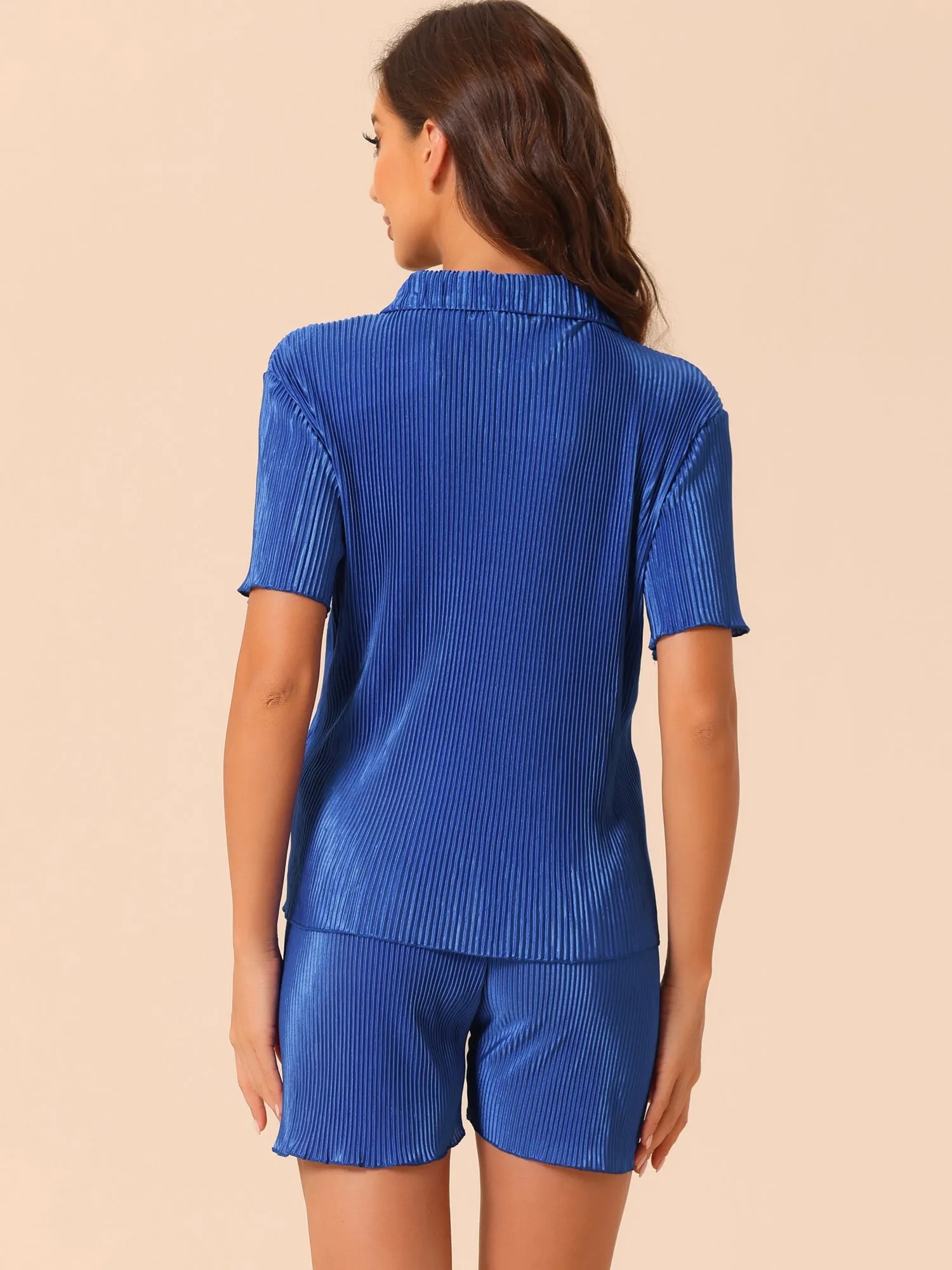 Women Short Sleeve Button Down Shirt and Shorts Casual Outfits Loungewear