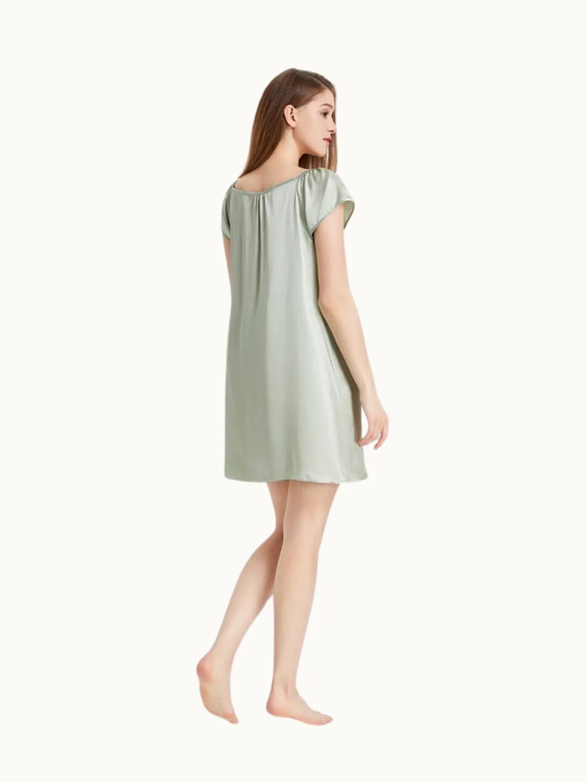 Women Short Sleeve Ruffle Silk Chemise