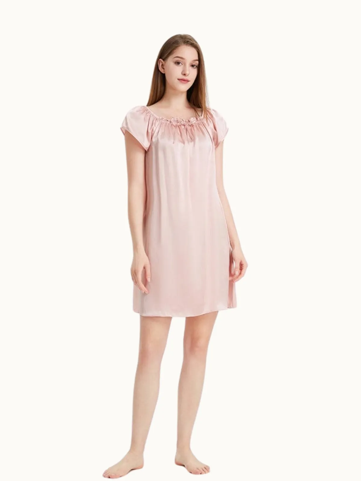 Women Short Sleeve Ruffle Silk Chemise