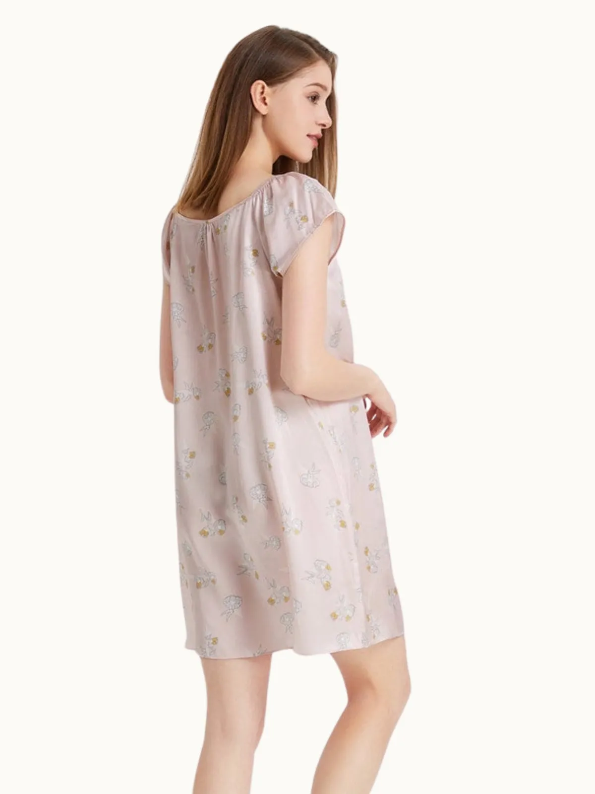 Women Short Sleeve Ruffle Silk Chemise