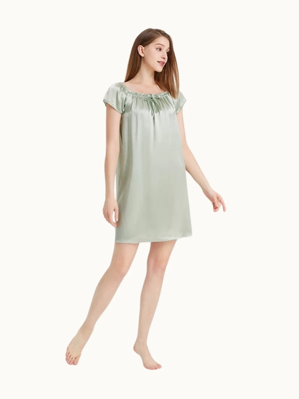 Women Short Sleeve Ruffle Silk Chemise