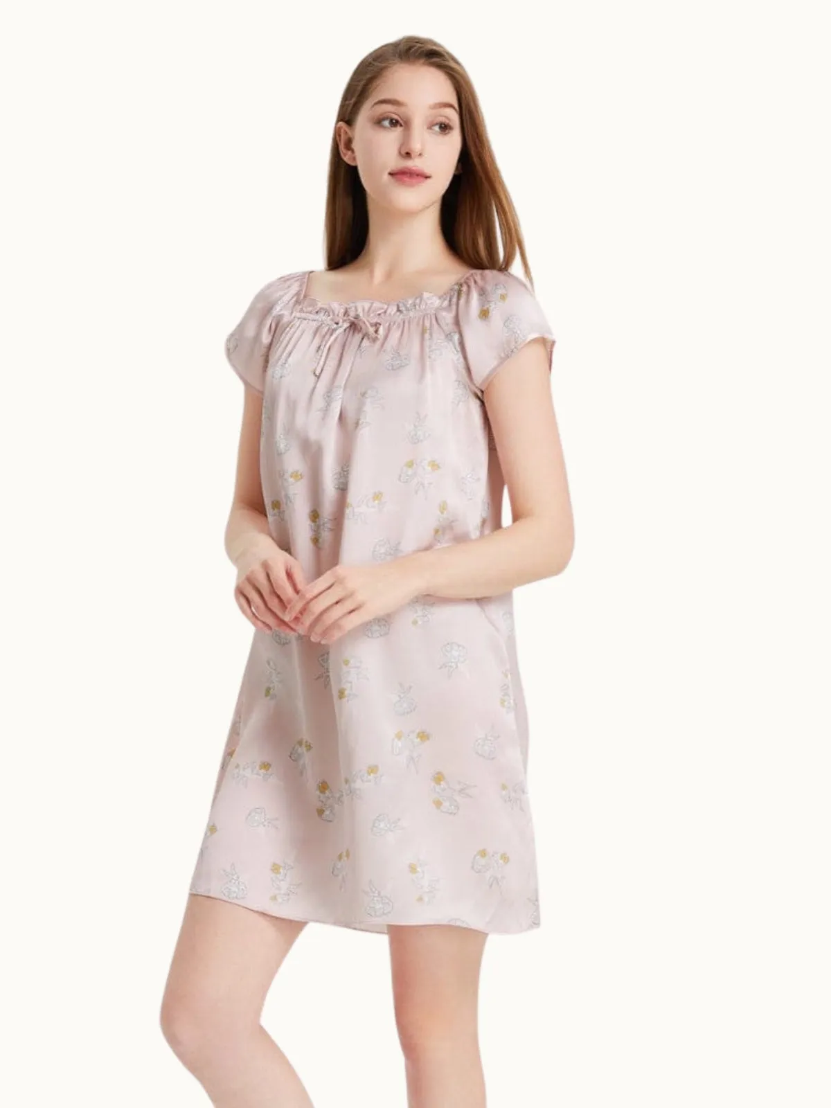 Women Short Sleeve Ruffle Silk Chemise