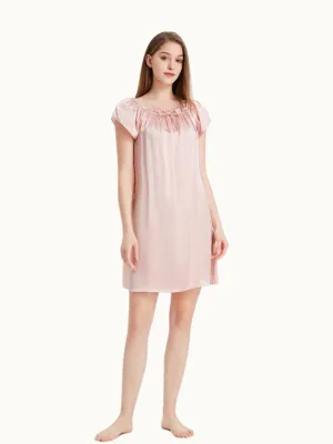 Women Short Sleeve Ruffle Silk Chemise