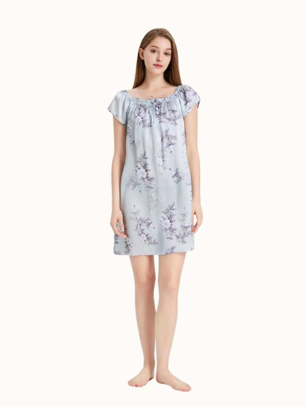 Women Short Sleeve Ruffle Silk Chemise