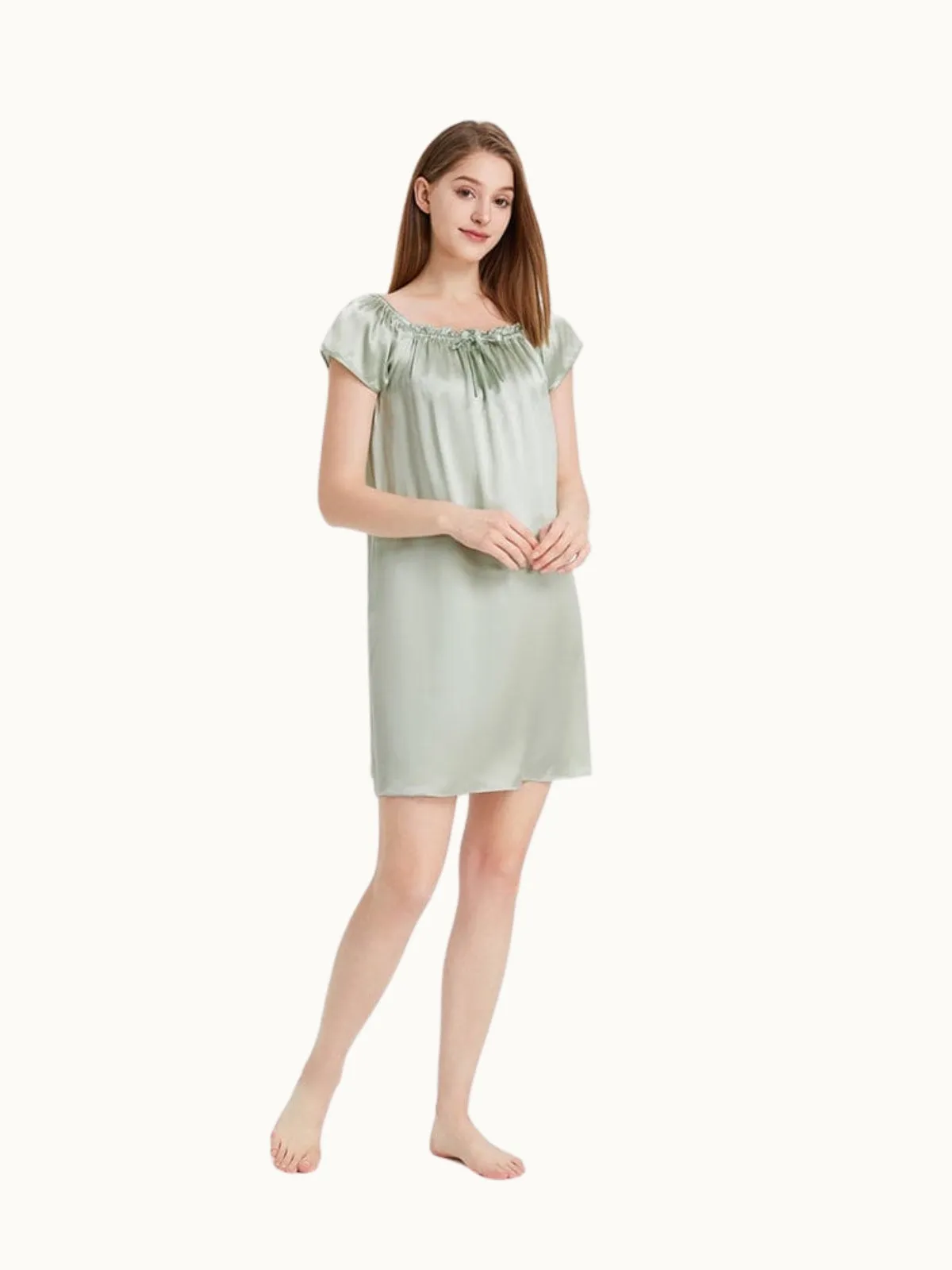 Women Short Sleeve Ruffle Silk Chemise
