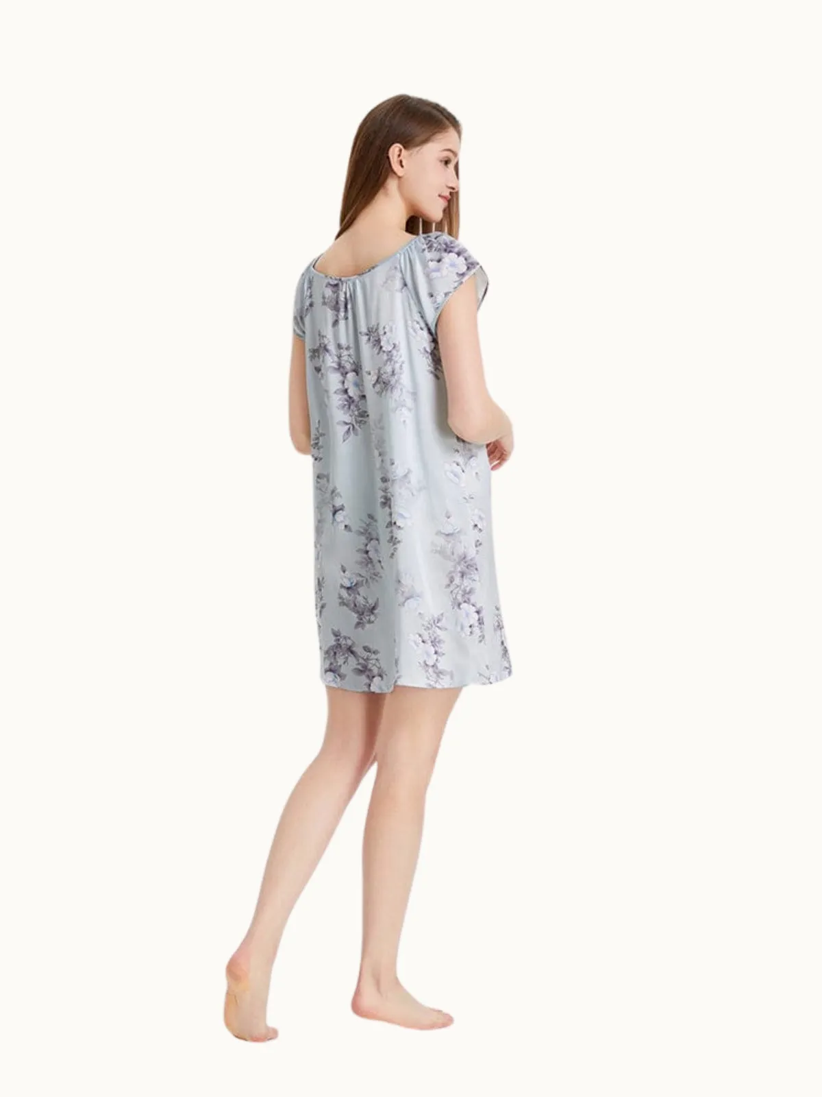Women Short Sleeve Ruffle Silk Chemise