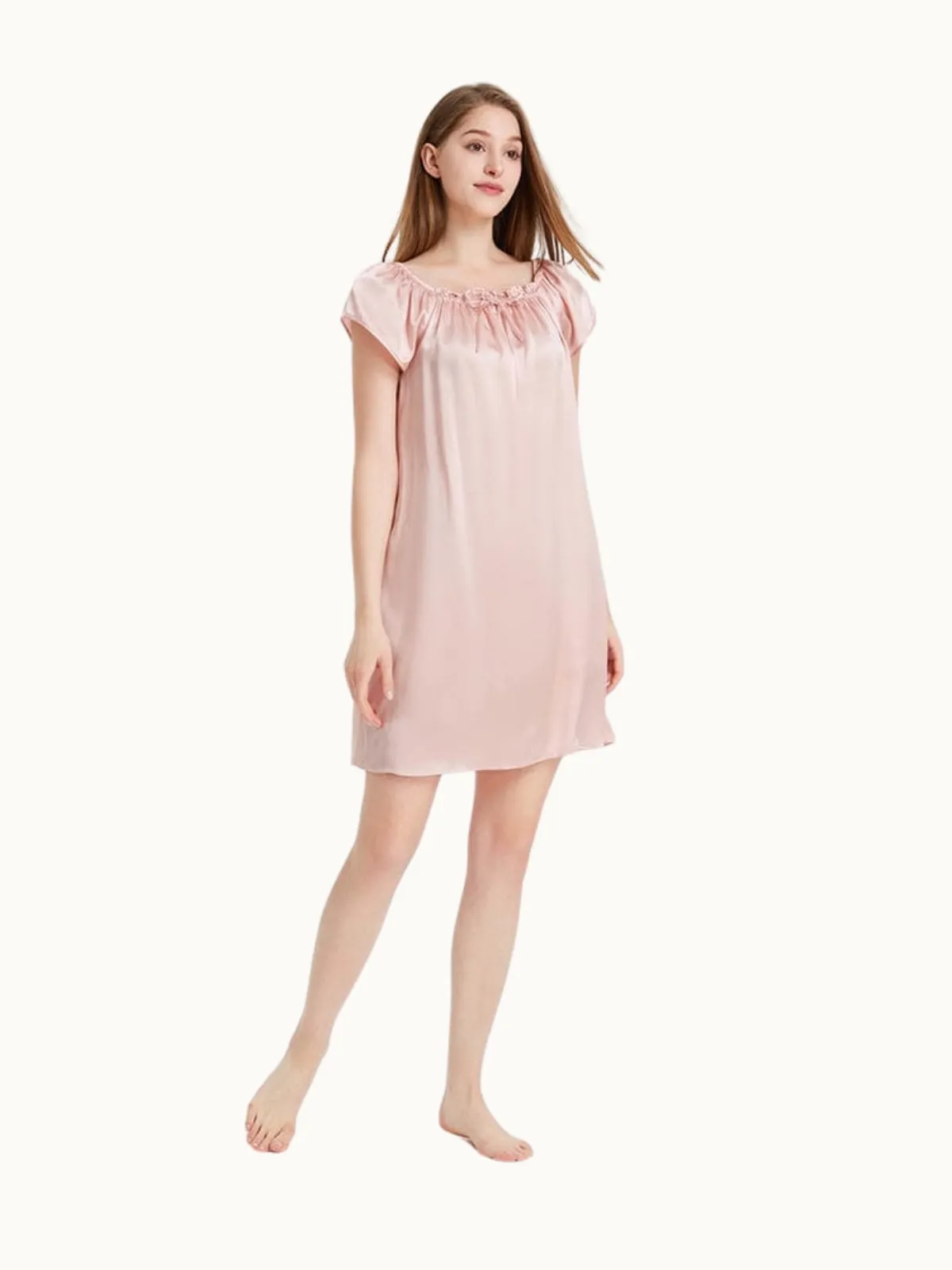 Women Short Sleeve Ruffle Silk Chemise