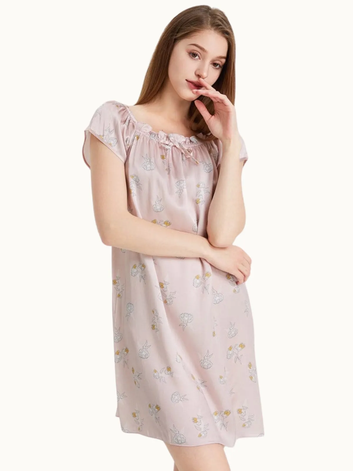 Women Short Sleeve Ruffle Silk Chemise