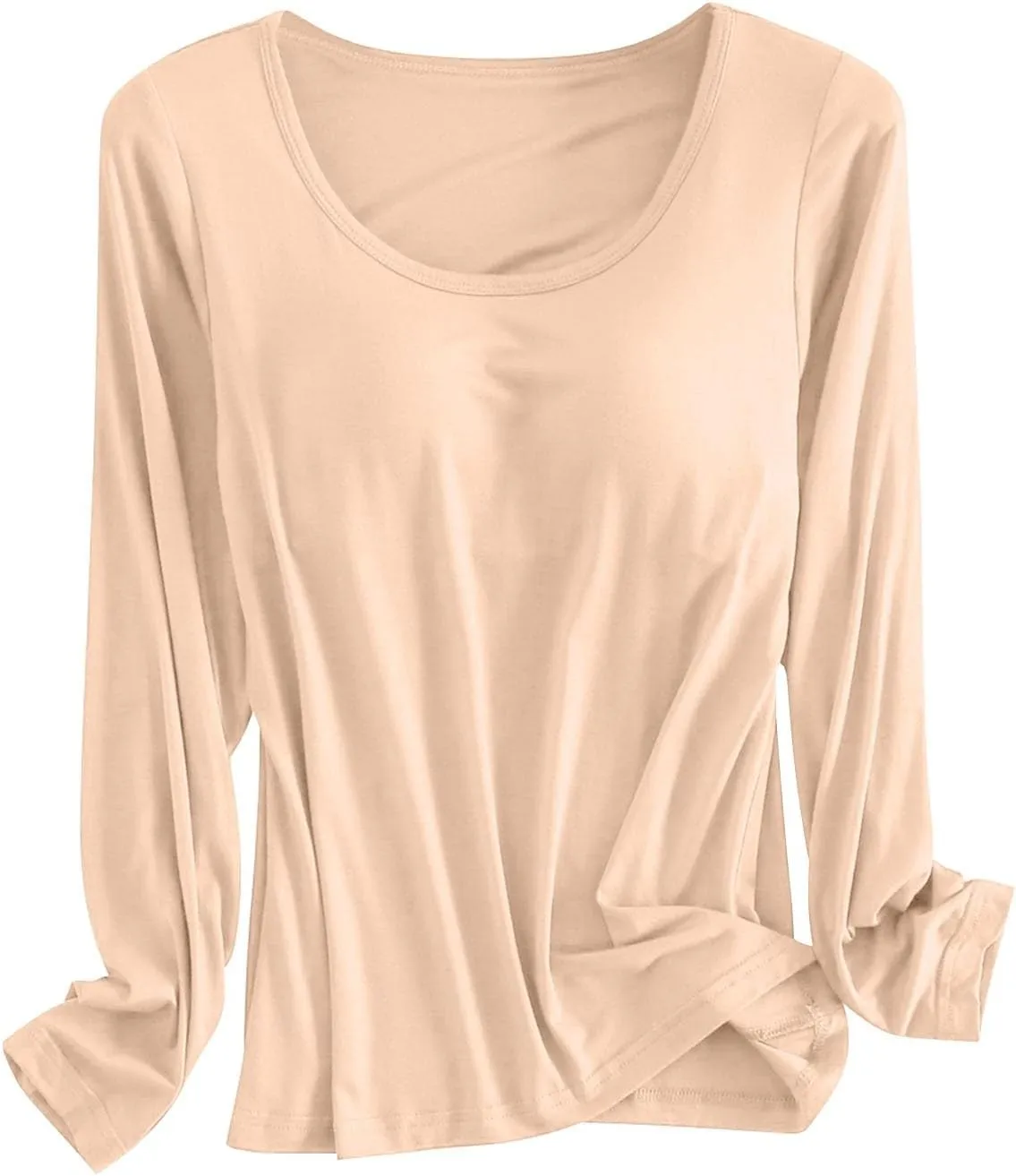 Women Soft Pajamas Comfy Casual Sleepwear with Built In Bra Plus Size Long Sleeve Nightwear Sexy Warm Loungewear