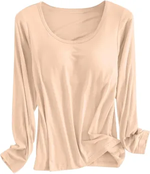 Women Soft Pajamas Comfy Casual Sleepwear with Built In Bra Plus Size Long Sleeve Nightwear Sexy Warm Loungewear