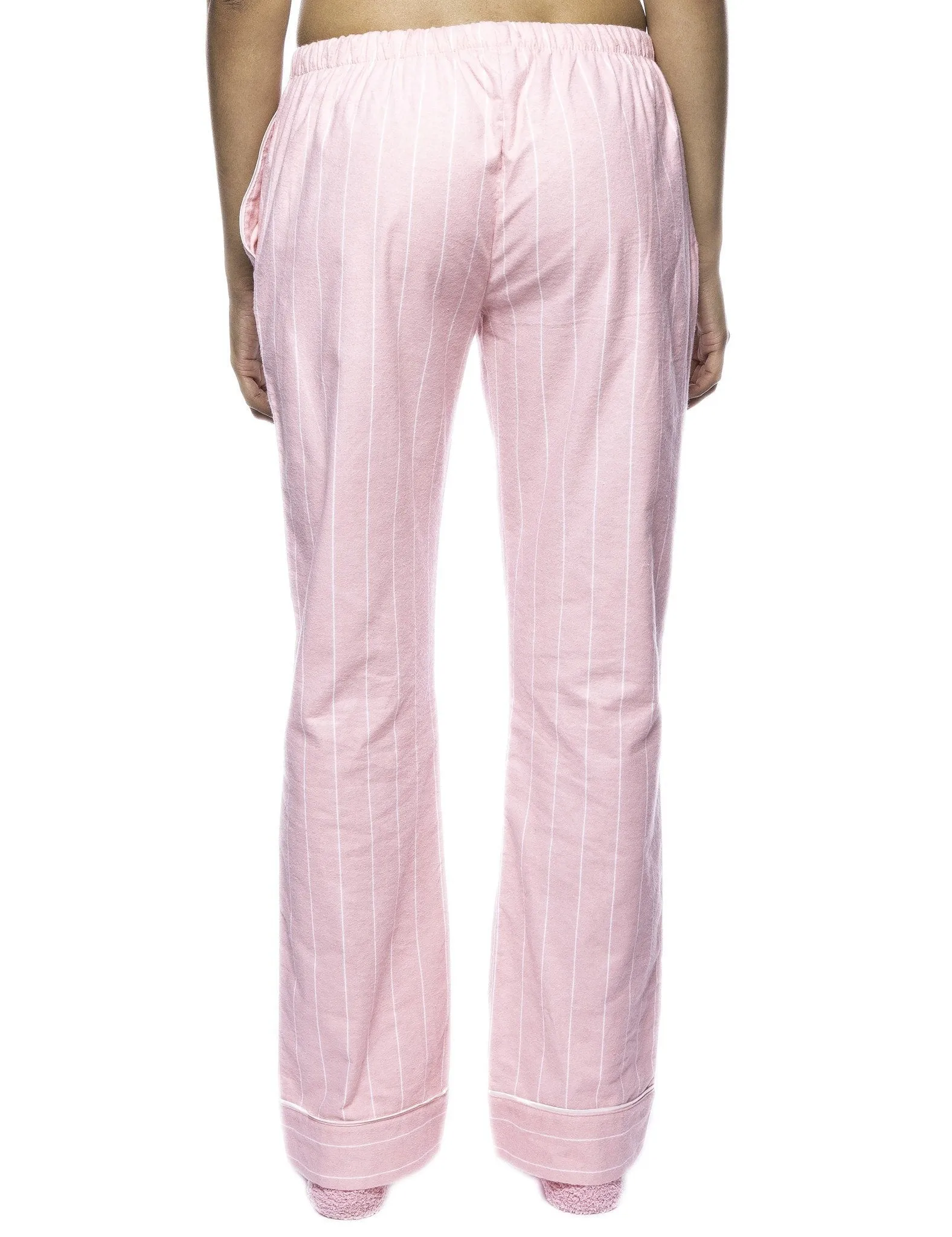 Women's 2 Pack Cotton Flannel Lounge Pants with Free Socks - 2-Pack with FREE Sock [Stripe/Fleur Pink]