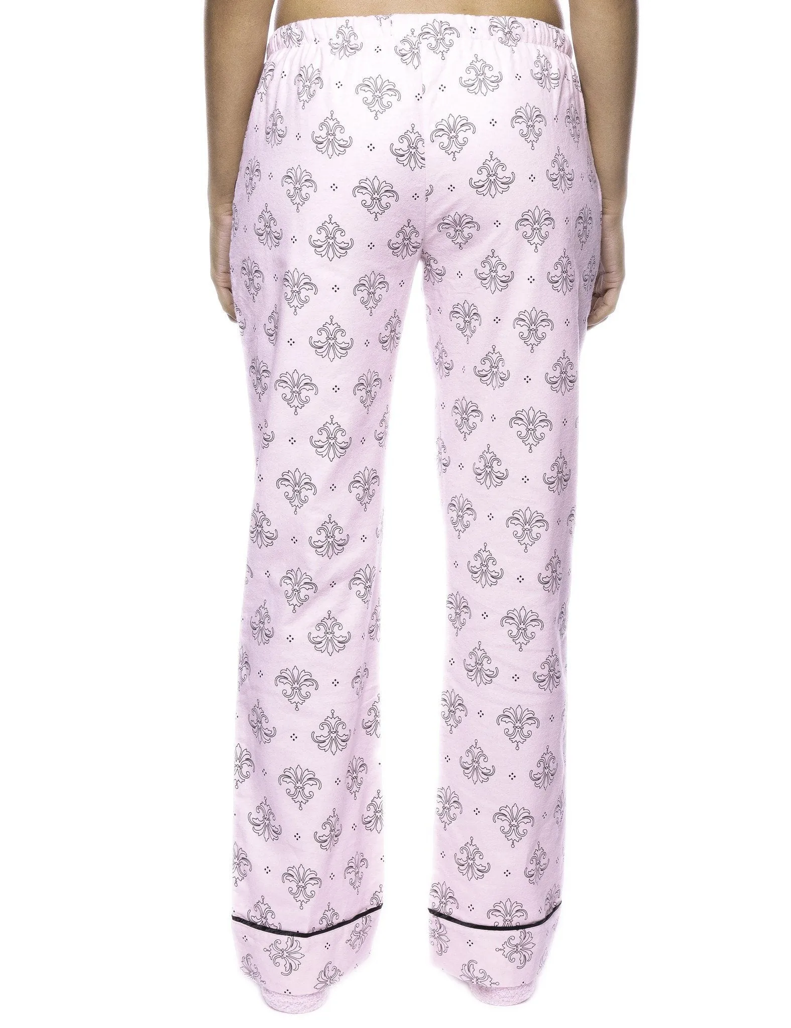 Women's 2 Pack Cotton Flannel Lounge Pants with Free Socks - 2-Pack with FREE Sock [Stripe/Fleur Pink]