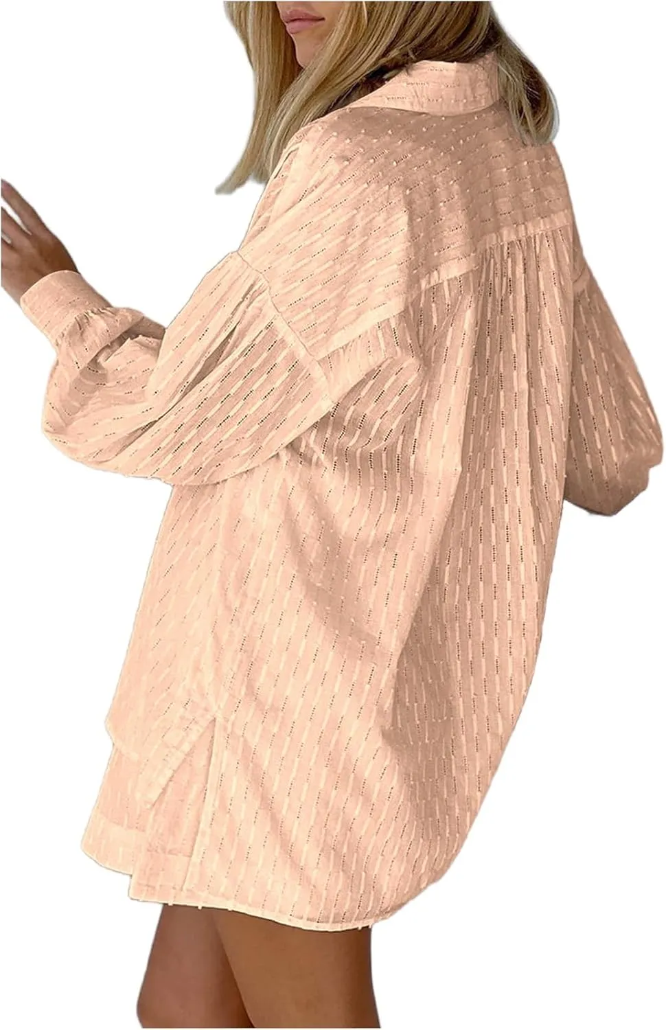 Womens 2 Piece Outfits Summer Dressy Long Sleeve Button Down Shirts and Shorts Tracksuit Matching Sets