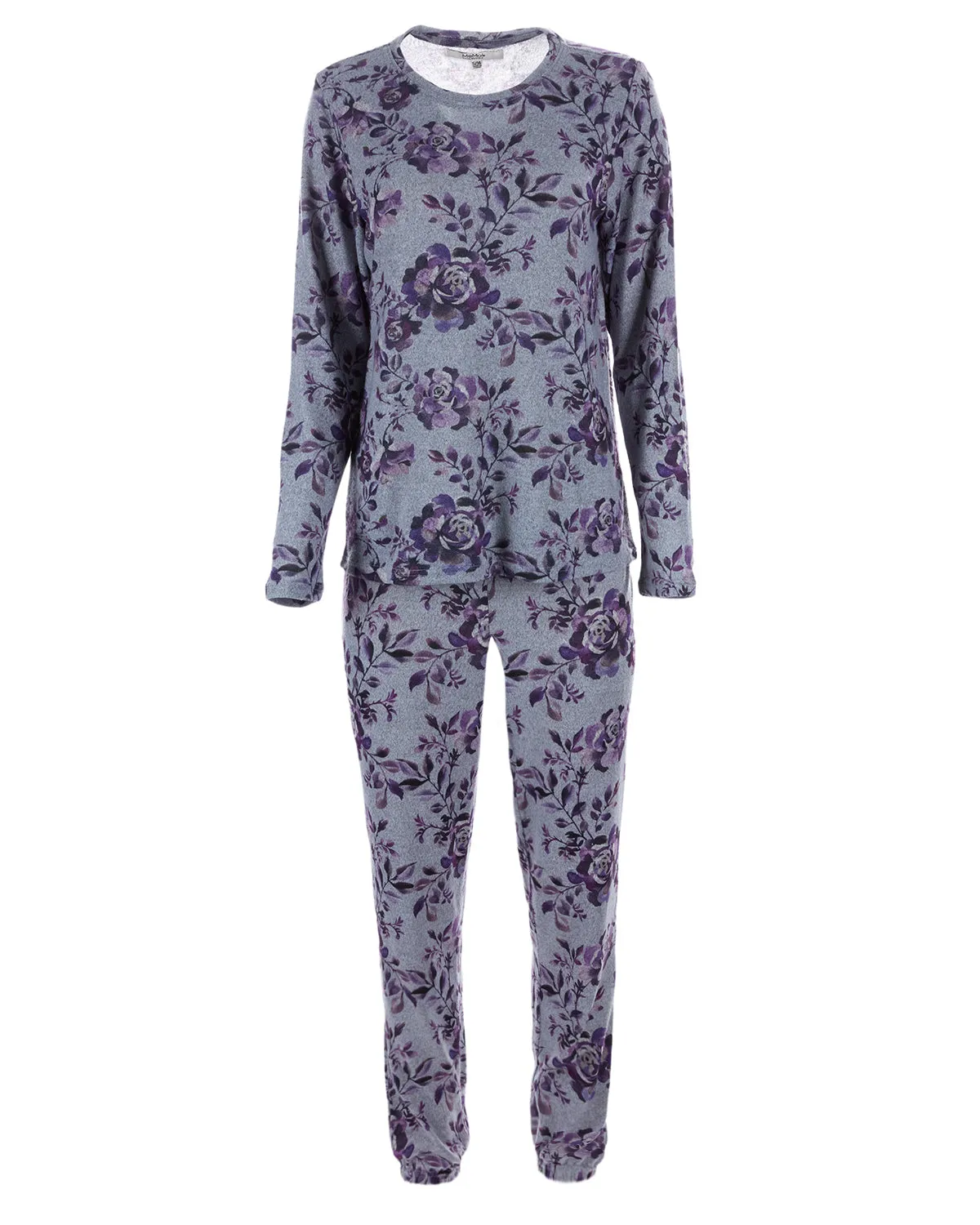Women's 2 Piece Purple Blossom Long Sleeve and Tapered Pant Pajama Set