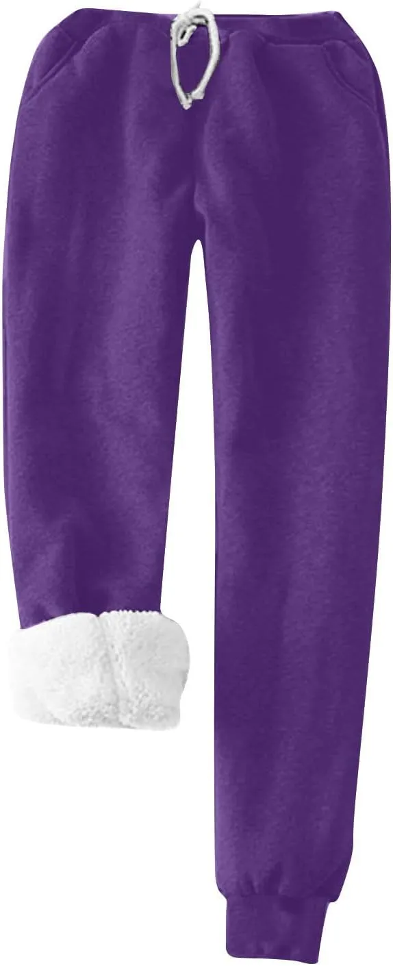 Womens 2pcs Loungwear Set Thicken Winter Warm Sherpa Fleece Lined Sweatshirt  Pants Soft Pjs Sleepwear with Pocket