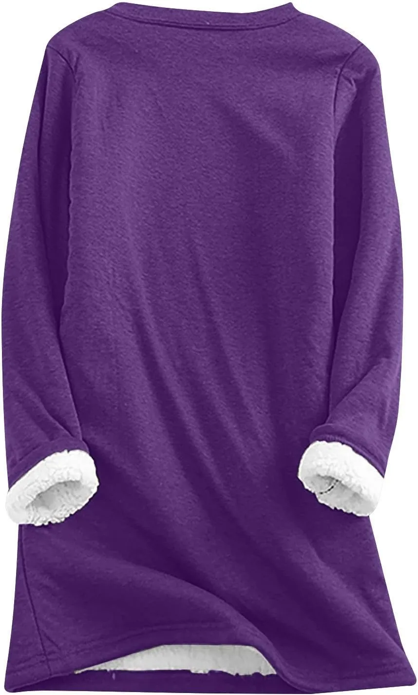 Womens 2pcs Loungwear Set Thicken Winter Warm Sherpa Fleece Lined Sweatshirt  Pants Soft Pjs Sleepwear with Pocket