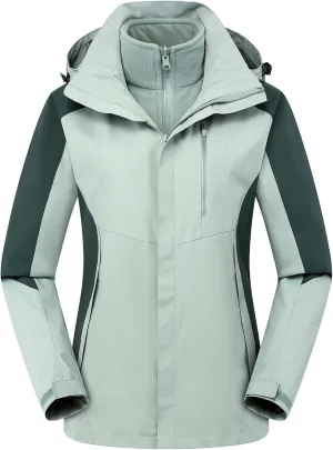 Women's 3-In-1 Winter Coats Windbreaker Snow Ski Jacket Water Resistant Windproof Fleece Lined Winter Jacket Parka