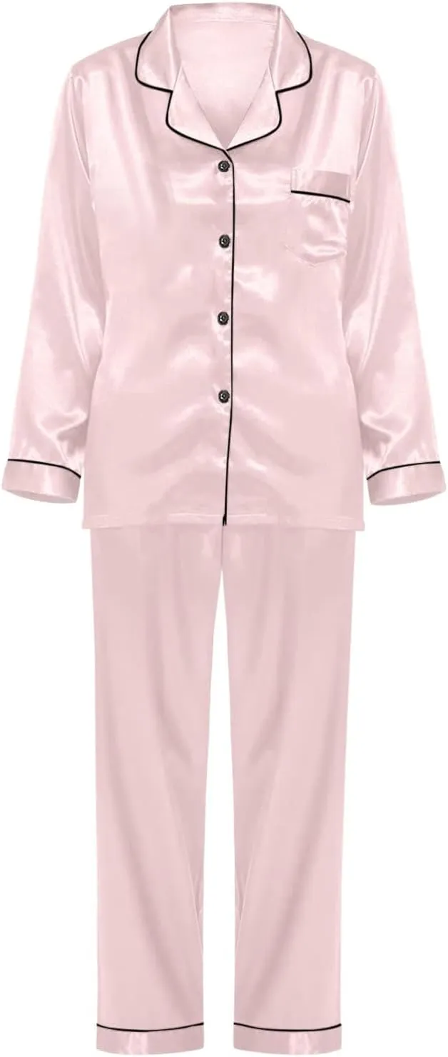 Women's Button Down Satin Silk Pajamas Set Sleepwear Sets Long Sleeve V Neck Loungewear Nightwear Pj Sets