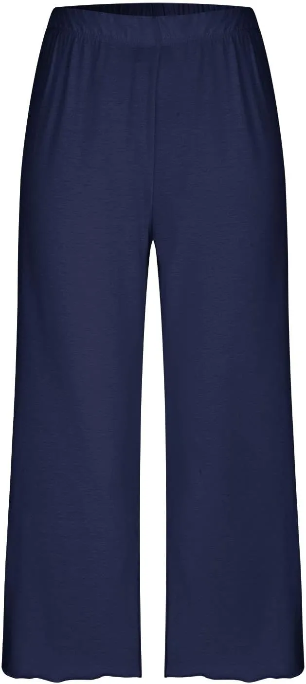 Womens Capri Pajamas Set 2 Piece Summer Lounge Sets Short Sleeve Round Neck Tops Soft Cropped Pants Comfy Sleepwear