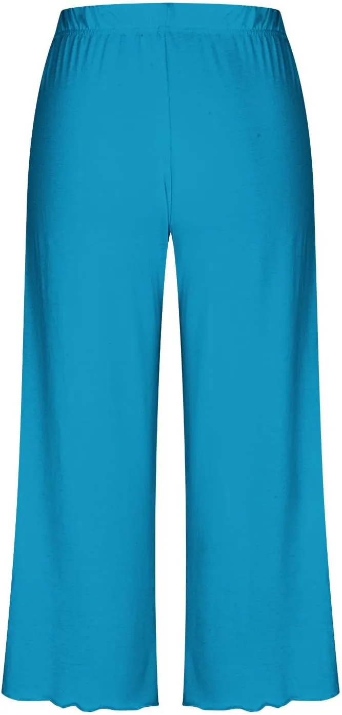 Womens Capri Pajamas Set 2 Piece Summer Lounge Sets Short Sleeve Round Neck Tops Soft Cropped Pants Comfy Sleepwear